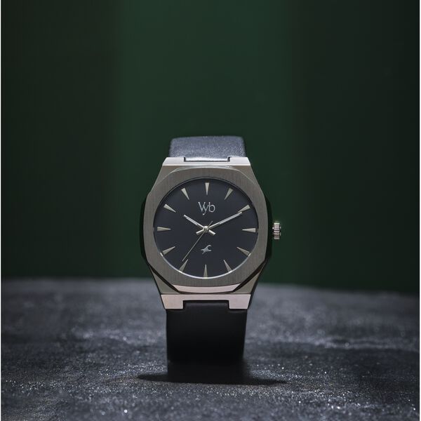 Fastrack Vyb Challenger Quartz Analog Black Dial Black Color Leather Strap Watch For Guys - image number 0
