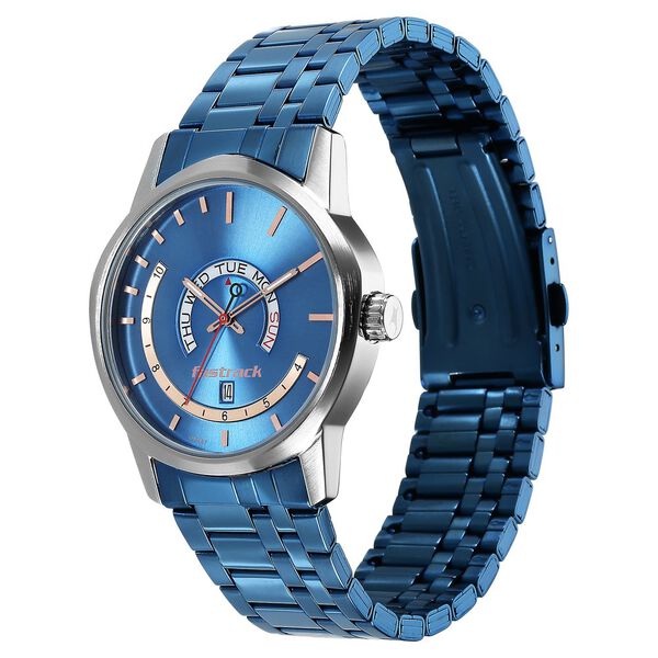 Fastrack Exuberant Quartz Analog with Day and Date Blue Dial Metal Strap Watch for Guys - image number 3