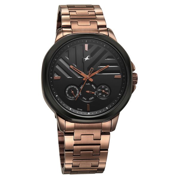 Fastrack Fleek Quartz Multifunction Black Dial Brown Stainless Steel Strap Watch for Guys - image number 1