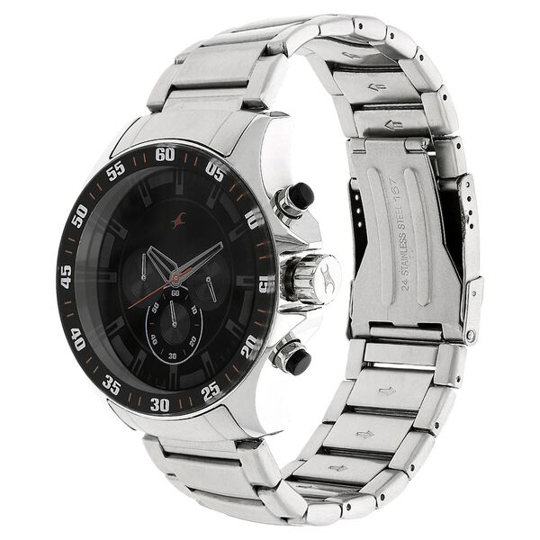 Fastrack Big Time Quartz Chronograph Black Dial Metal Strap Watch for Guys - image number 1