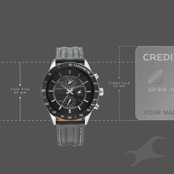 Fastrack Fastrack Overdrive Quartz Chronograph Tachymeter Black Dial Blue Leather Strap Watch For Guys - image number 3