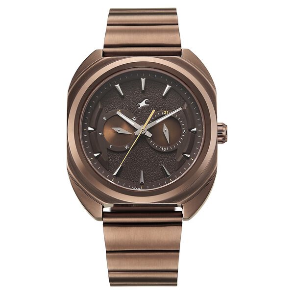 Fastrack Wild Analog with Brown Dial Brown Metal Strap Watch for Guys - image number 0