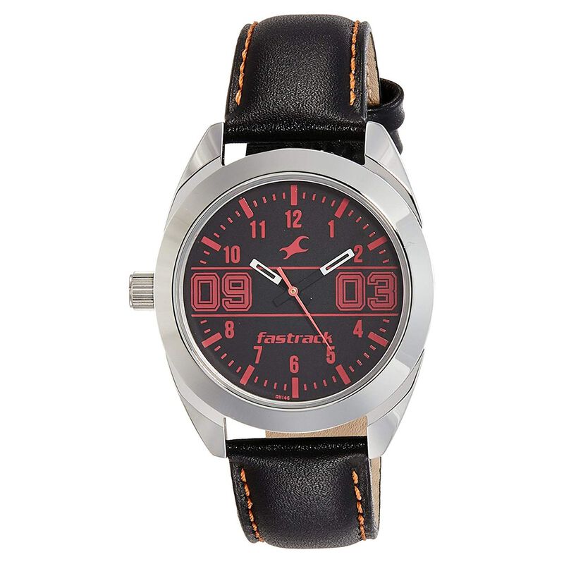 Buy Online Fastrack Varsity Quartz Analog Black Dial Leather Strap