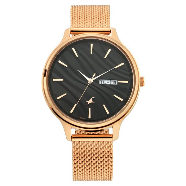Fastrack Ruffles Quartz Analog with Day and Date Black Dial Stainless Steel Strap Watch for Girls - image number 2