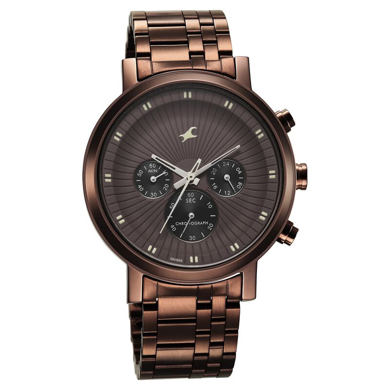 Fastrack Kronos Multifunction Brown Dial Stainless Steel Strap Watch for  Guys