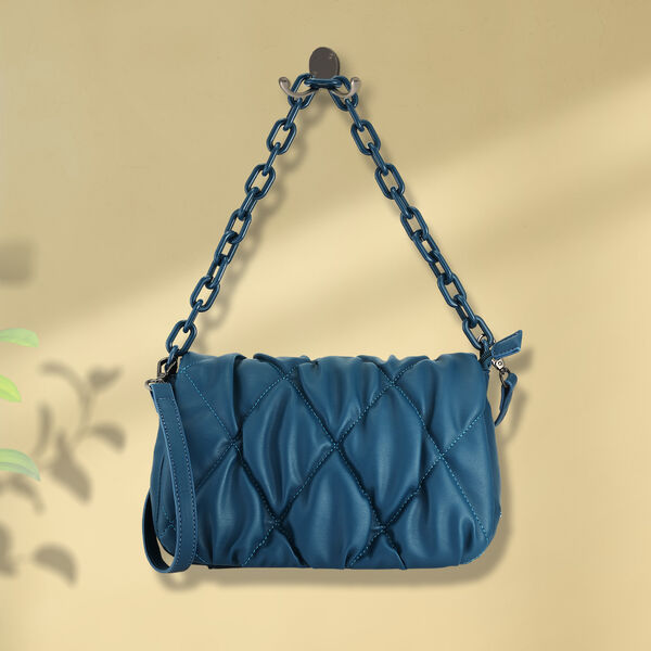 Fastrack Pleat-Quilted Satchel with Acetate Chain Handle in Blue - image number 0