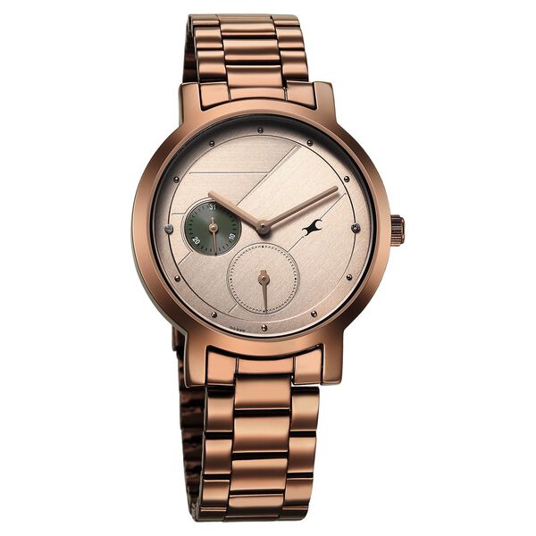 Fastrack Tick Tock Quartz Analog Beige Dial With Brown Stainless steel Strap Watch for Girls - image number 1