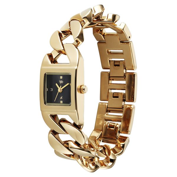 Vyb Runway By Fastrack Quartz Analog Black Dial Golden Metal Strap Watch For Girls - image number 2