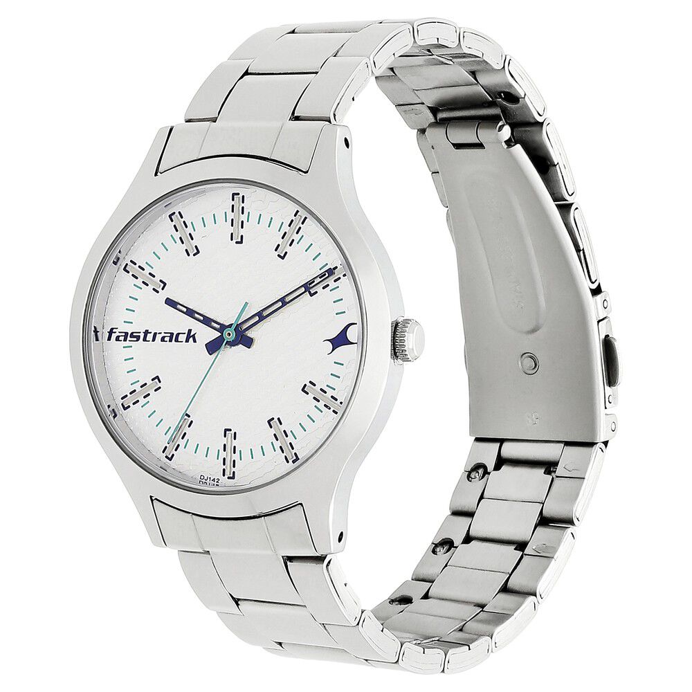 Fastrack Denim Quartz Analog White Dial Stainless Steel Strap Watch for Girls