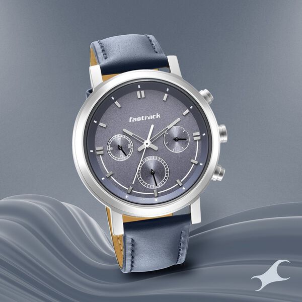 Fastrack Tick Tock Quartz Multifunction Blue Dial Leather Strap Watch for Guys - image number 0