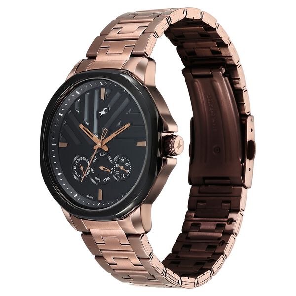 Fastrack Fleek Quartz Multifunction Black Dial Brown Stainless Steel Strap Watch for Guys - image number 2