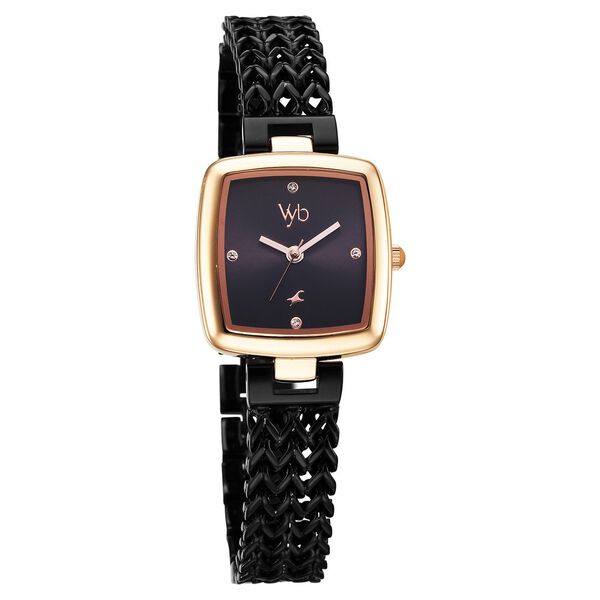 Fastrack Vyb Showstopper Quartz Analog Black Dial Black Metal Strap Watch For Girls - image number 2