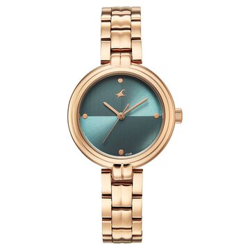 Fastrack Stunners Quartz Analog Teal Dial Rose Gold Stainless Steel Strap Watch For Girls