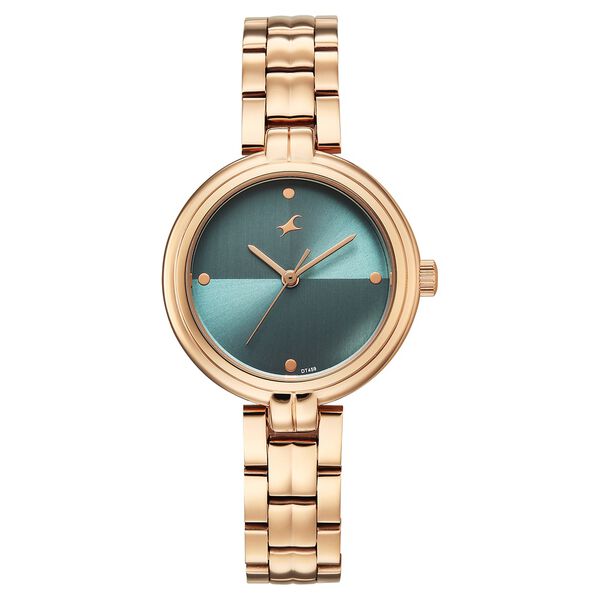 Fastrack Stunners Quartz Analog Teal Dial Rose Gold Stainless Steel Strap Watch For Girls - image number 0