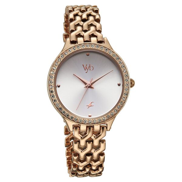 Vyb Spotlight By Fastrack Quartz Analog Silver Dial Rose Gold Metal Strap Watch For Girls - image number 2