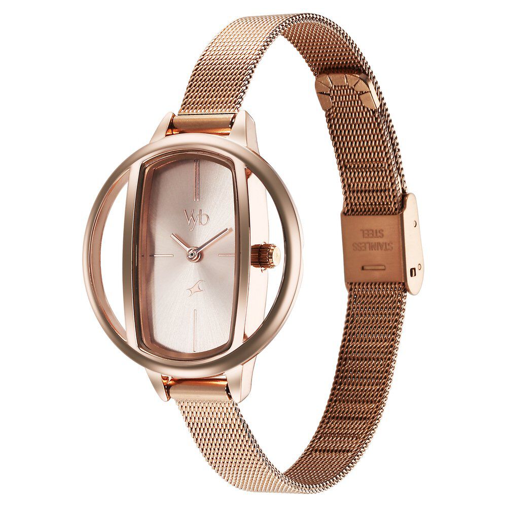 Buy Online Fastrack Vyb Charmer Quartz Analog Rose Gold Dial Stainless Steel Strap Watch for Girls fv60037wm01w Fastrack