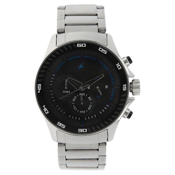 Fastrack Big Time Quartz Chronograph Black Dial Stainless Steel Strap Watch for Guys - image number 0