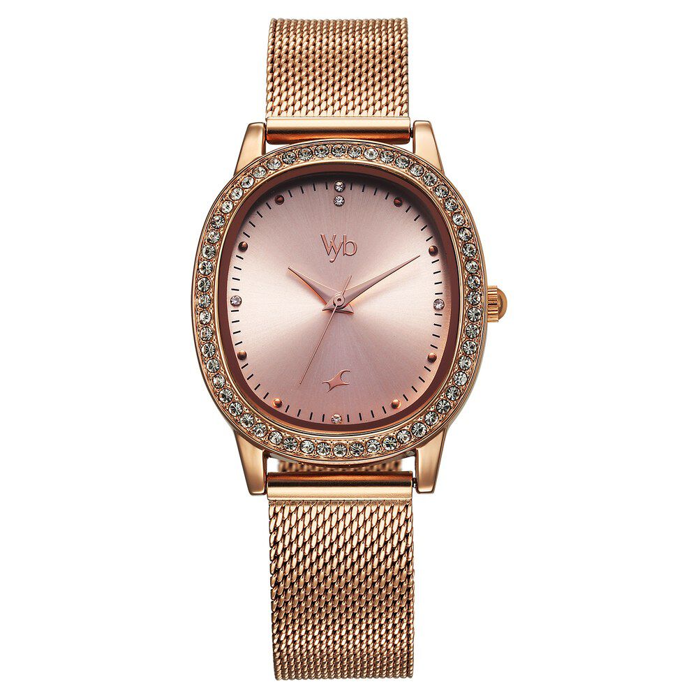 Buy Online Fastrack Vyb Mirage Quartz Analog Rose Gold Dial Rose Gold Color Metal Strap Watch For Girls fv60049wm01w Fastrack