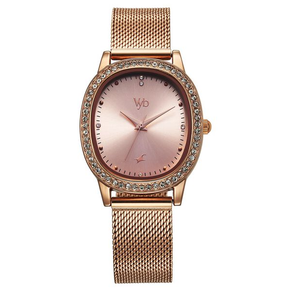 Fastrack Vyb Mirage Quartz Analog Rose Gold Dial Rose Gold Color Metal Strap Watch For Girls - image number 1