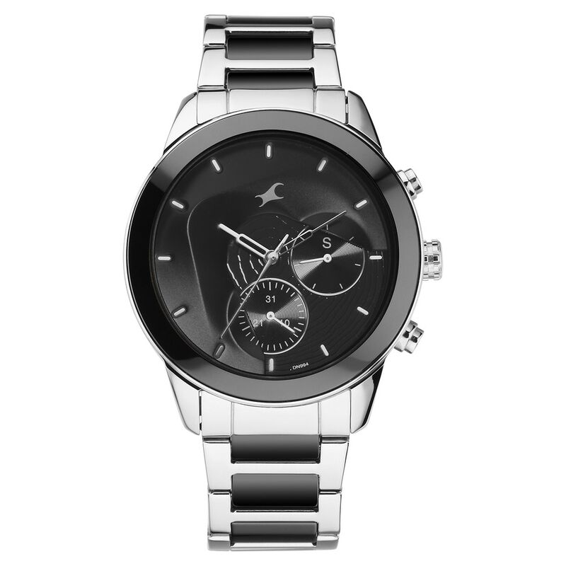 Fastrack Cerame Quartz Multifunction Black Dial Steel Ceramic Strap Watch  for Guys