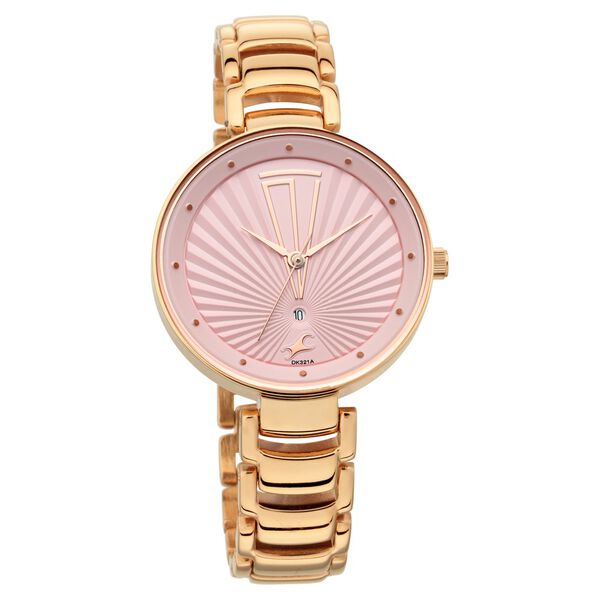 Fastrack Ruffles Quartz Analog with Date Pink Dial Stainless Steel Strap Watch for Girls - image number 1