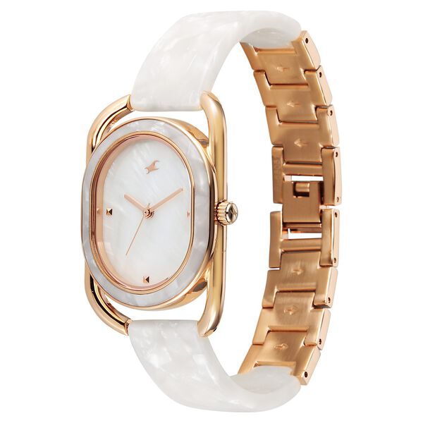 Fastrack Younique Quartz Analog Mother of Pearl Dial Two Toned Acetate & Metal Strap Watch For Girls - image number 2