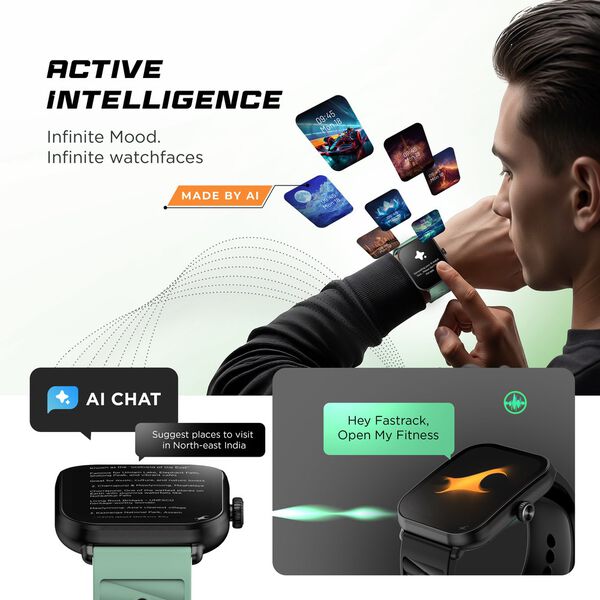 Fastrack MYND - 4.9 cm AMOLED Display, AI Watchface, Offline Voice Commands, AI Chat, BT Calling IP68 Smartwatch - image number 1