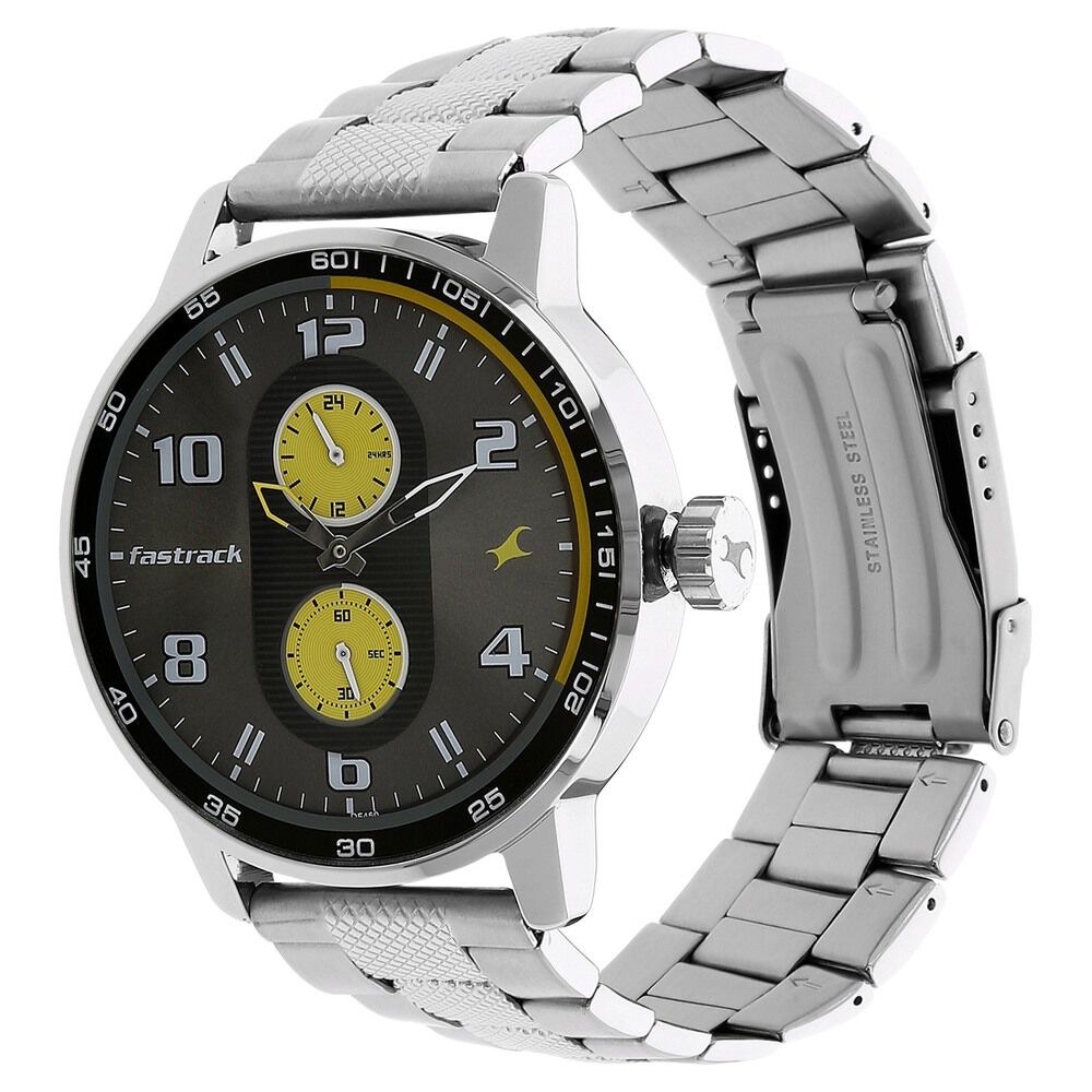 Buy Online Fastrack Motorheads Quartz Multifunction Grey Dial Stainless Steel Strap Watch for Guys nk3159sm02 Fastrack