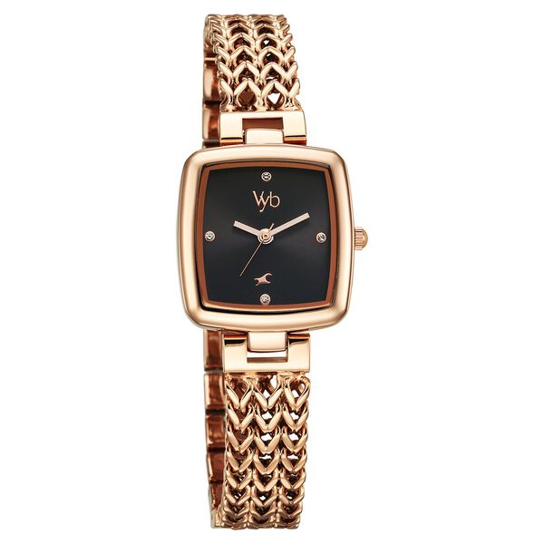 Fastrack Vyb Showstopper Quartz Analog Black Dial Rose Gold Metal Strap Watch For Girls - image number 2