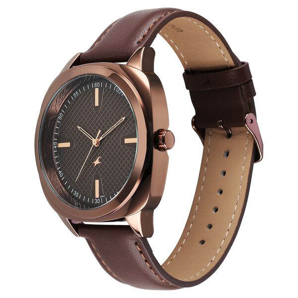 Fastrack Stunners X Quartz Analog Brown Dial Leather Strap Watch For Guys - image number 2