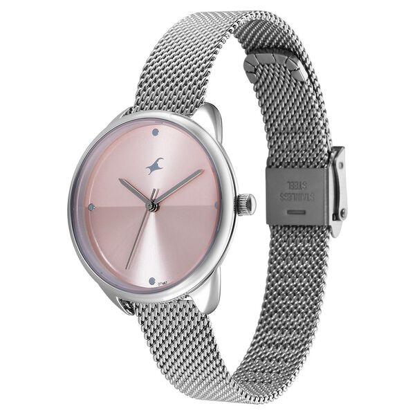 Fastrack Stunners Quartz Analog Pink Dial Silver Stainless Steel Strap Watch For Girls - image number 2