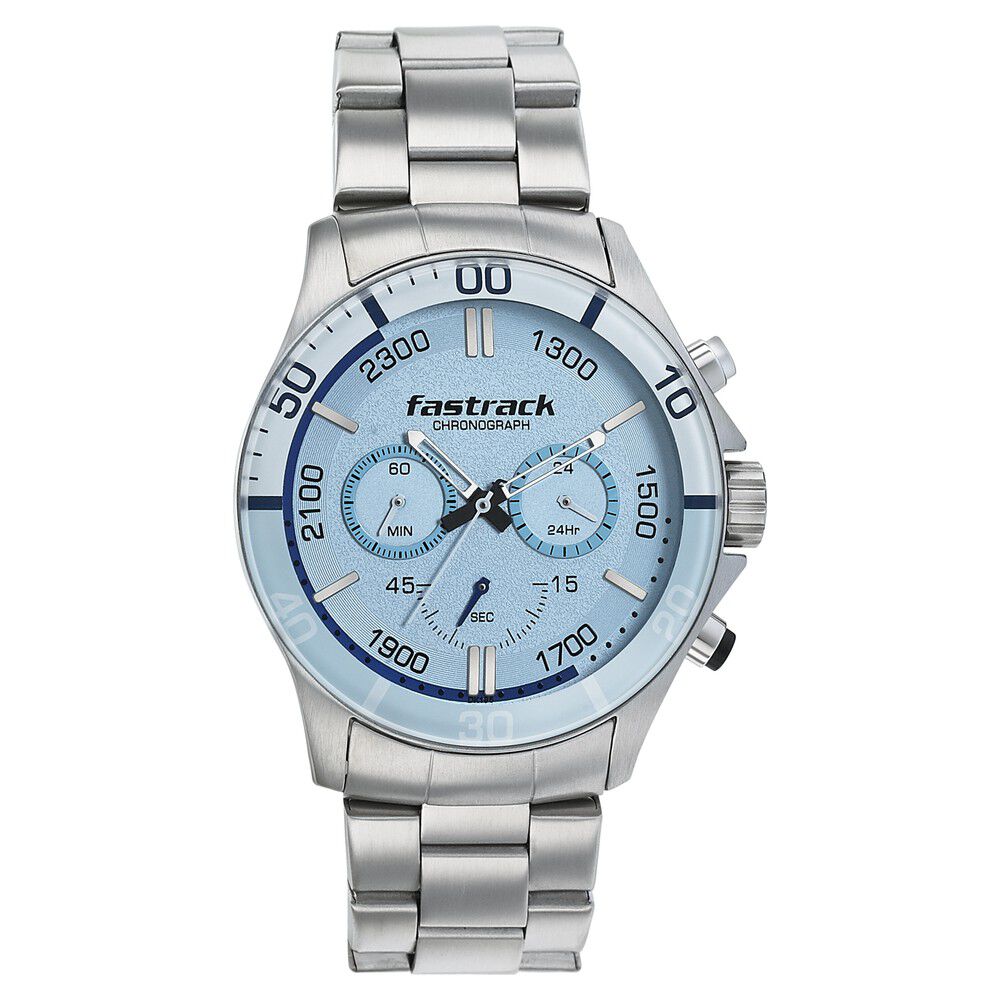 Buy Online Fastrack Hitlist Quartz Chronograph Blue Dial Stainless Steel Strap Watch for Guys nm3072sm05 Fastrack