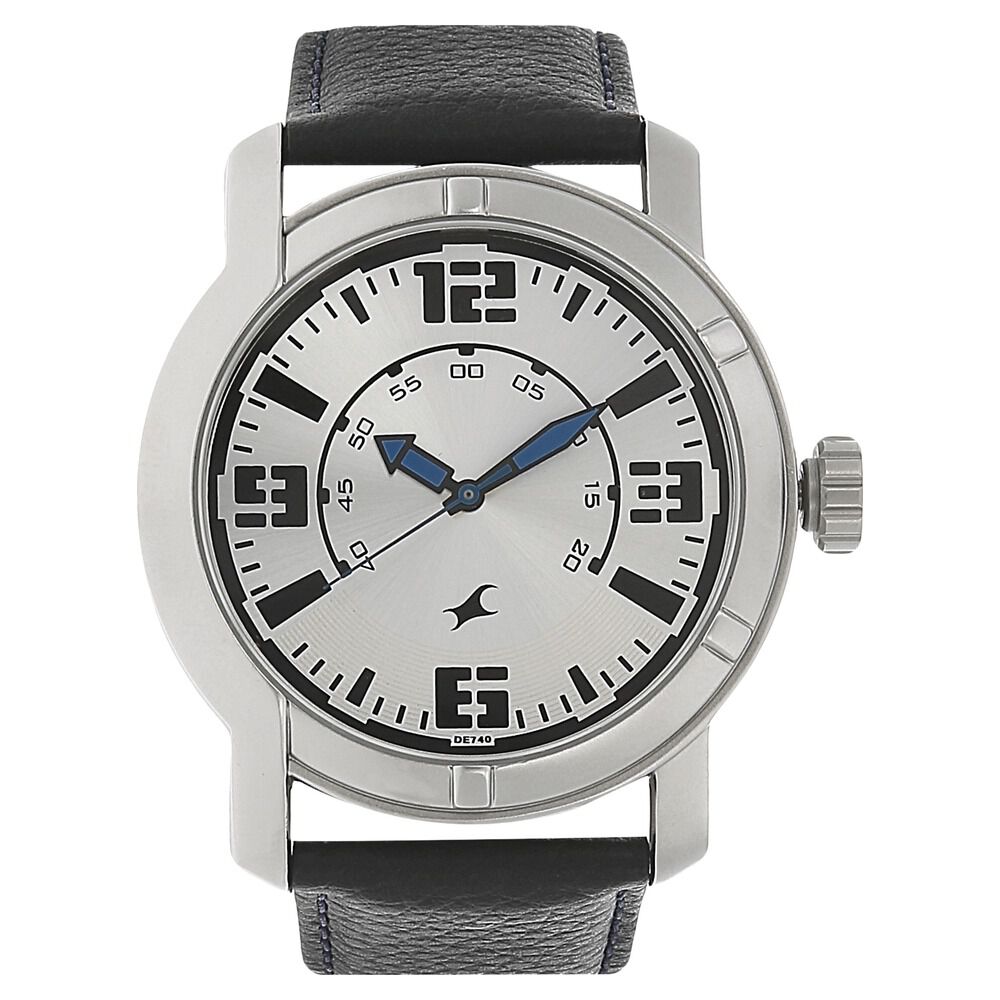 Fastrack Quartz Analog Silver Dial Leather Strap Watch for Guys