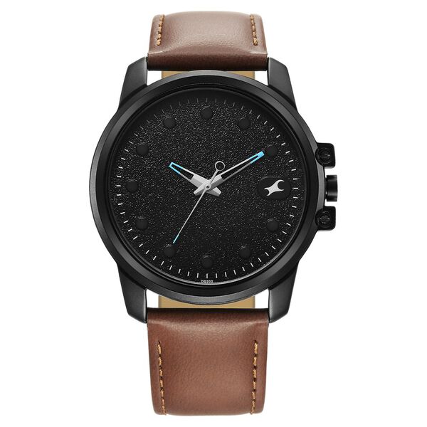 Fastrack Pulse Quartz Analog Black Dial With Tan Leather Strap Watch for Guys - image number 1