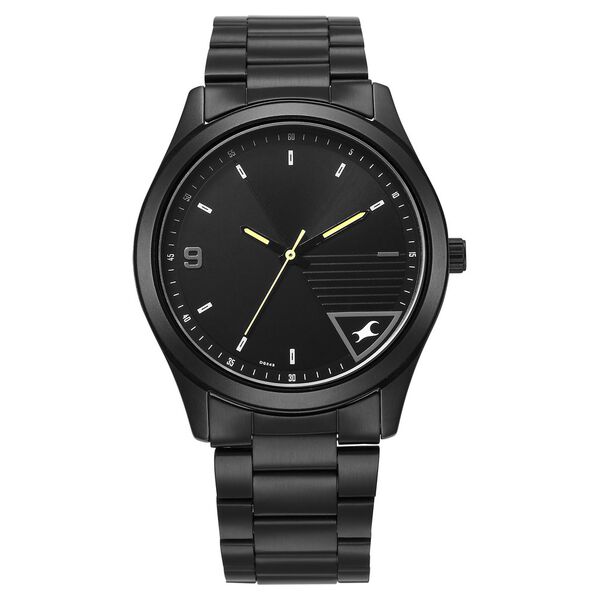 Fastrack Stunners Quartz Analog Black Dial Black Metal Strap Watch For Guys - image number 0