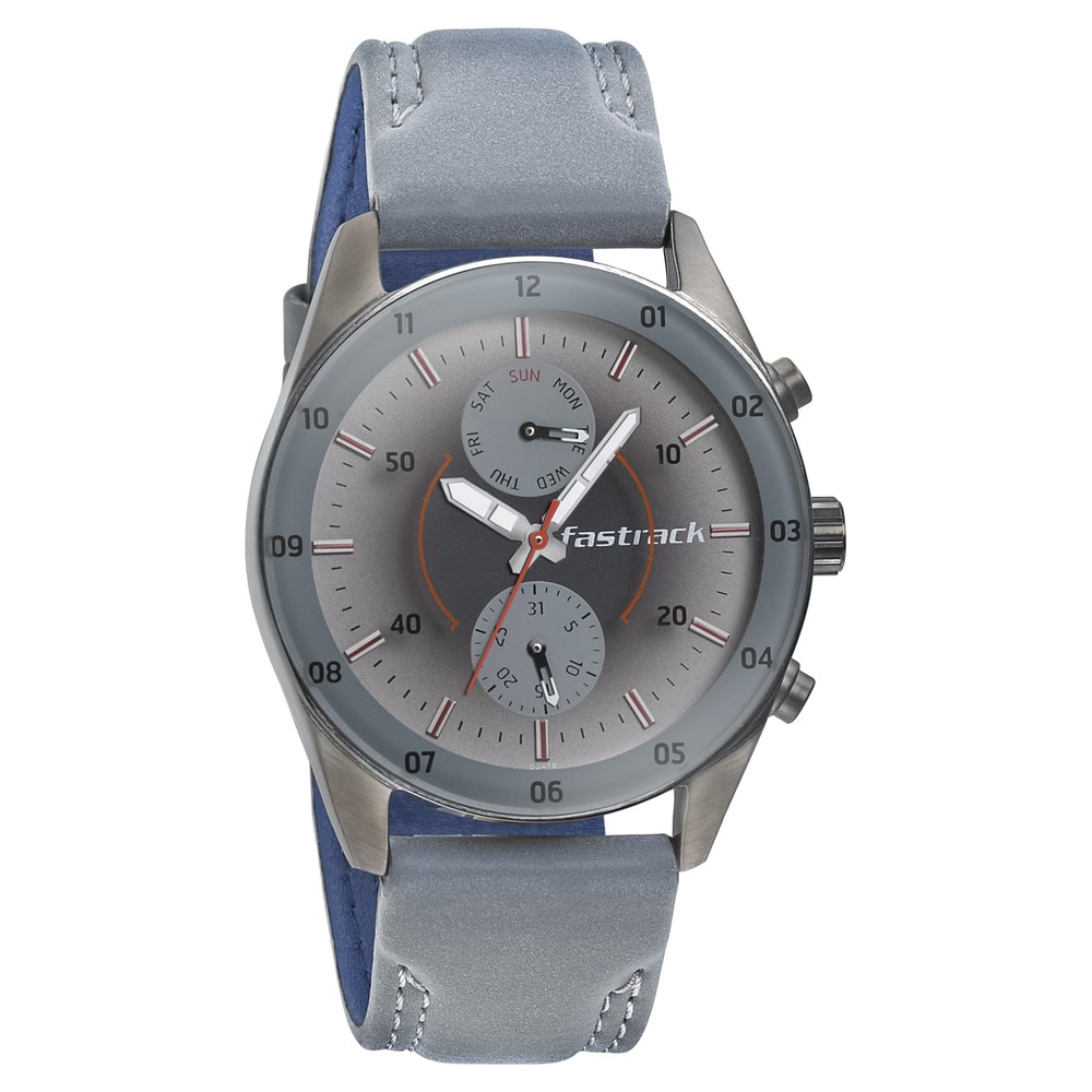 Buy Online Fastrack Space Rover Quartz Multifunction Grey Dial Leather ...