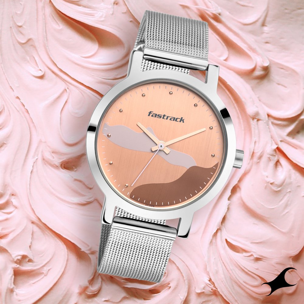 Fastrack Bare Basics Quartz Analog Rose Gold Dial Stainless Steel