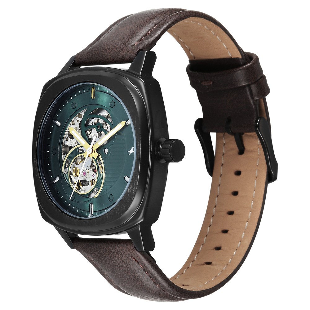 Buy Online Fastrack Automatics Collection Green Dial Brown Leather ...