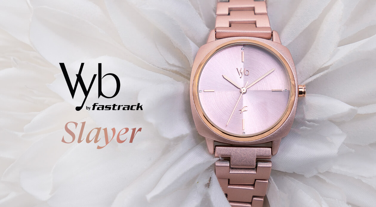 Buy Online Fastrack Vyb Slayer Quartz Analog Pink Dial Metal Strap