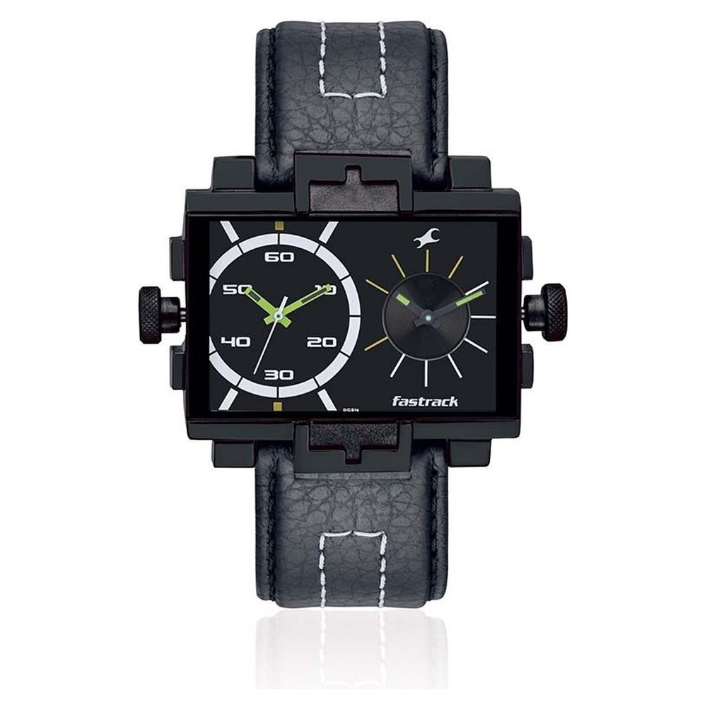 Buy Online Fastrack Quartz Analog Black Dial Leather Strap Watch