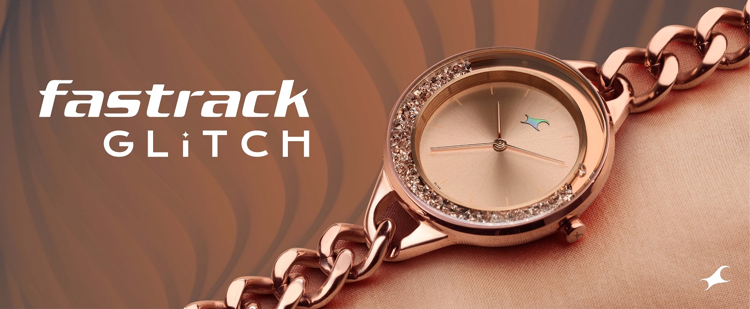 Fastrack Glitch Quartz Analog Brown Dial Metal Strap Watch for Girls