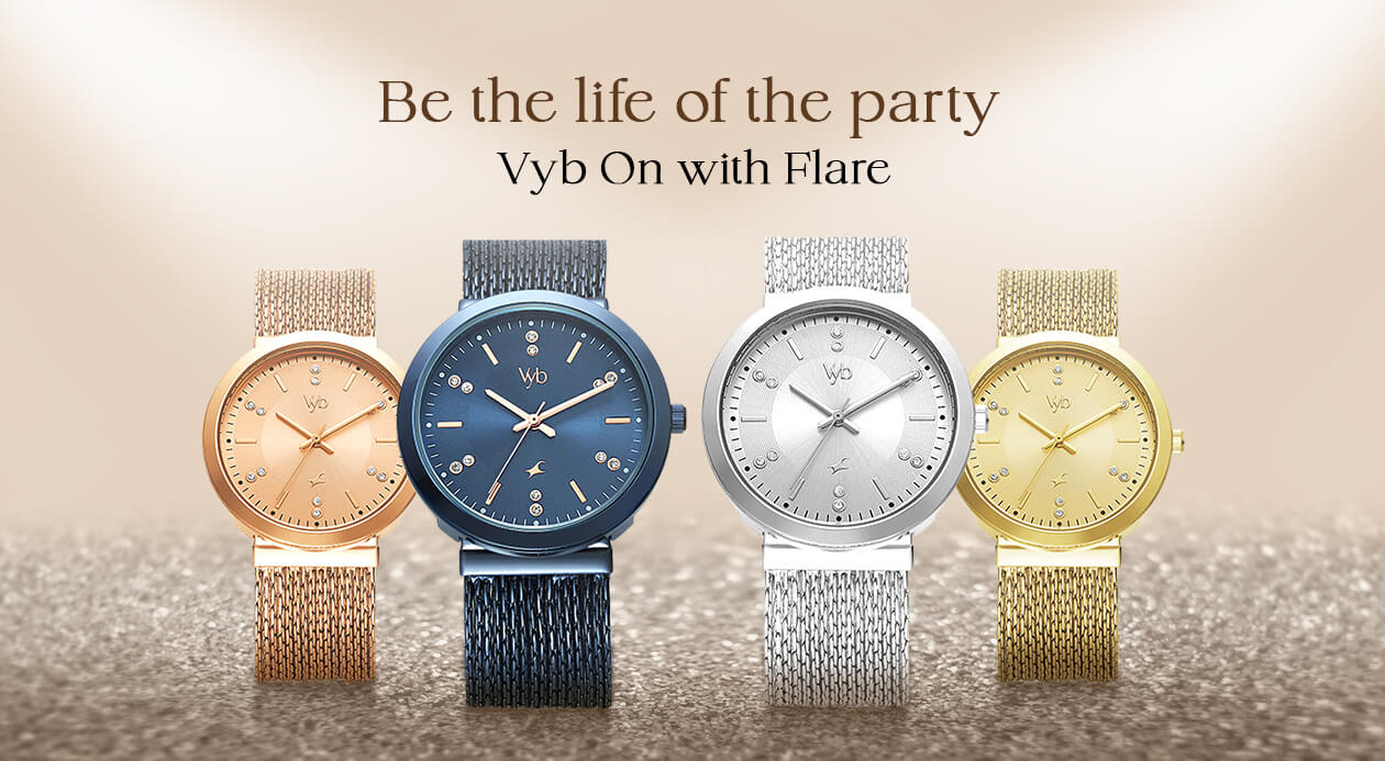 Vyb Buy Online Fastrack Vyb Flare Quartz Analog Golden Dial Metal Strap ...