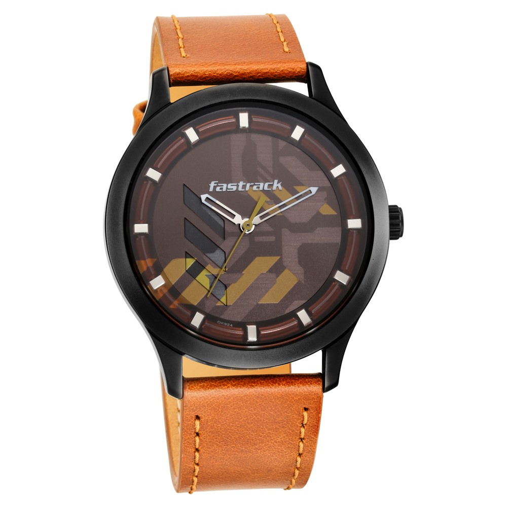 Buy Online Fastrack Gamify Quartz Analog Brown Dial Leather Strap Watch for Guys 3250nl02 p Fastrack
