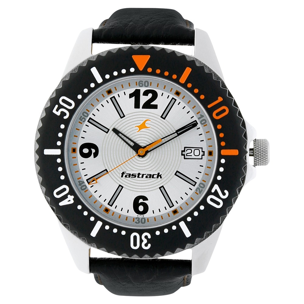 Buy Online Fastrack Quartz Analog with Date Silver Dial Leather