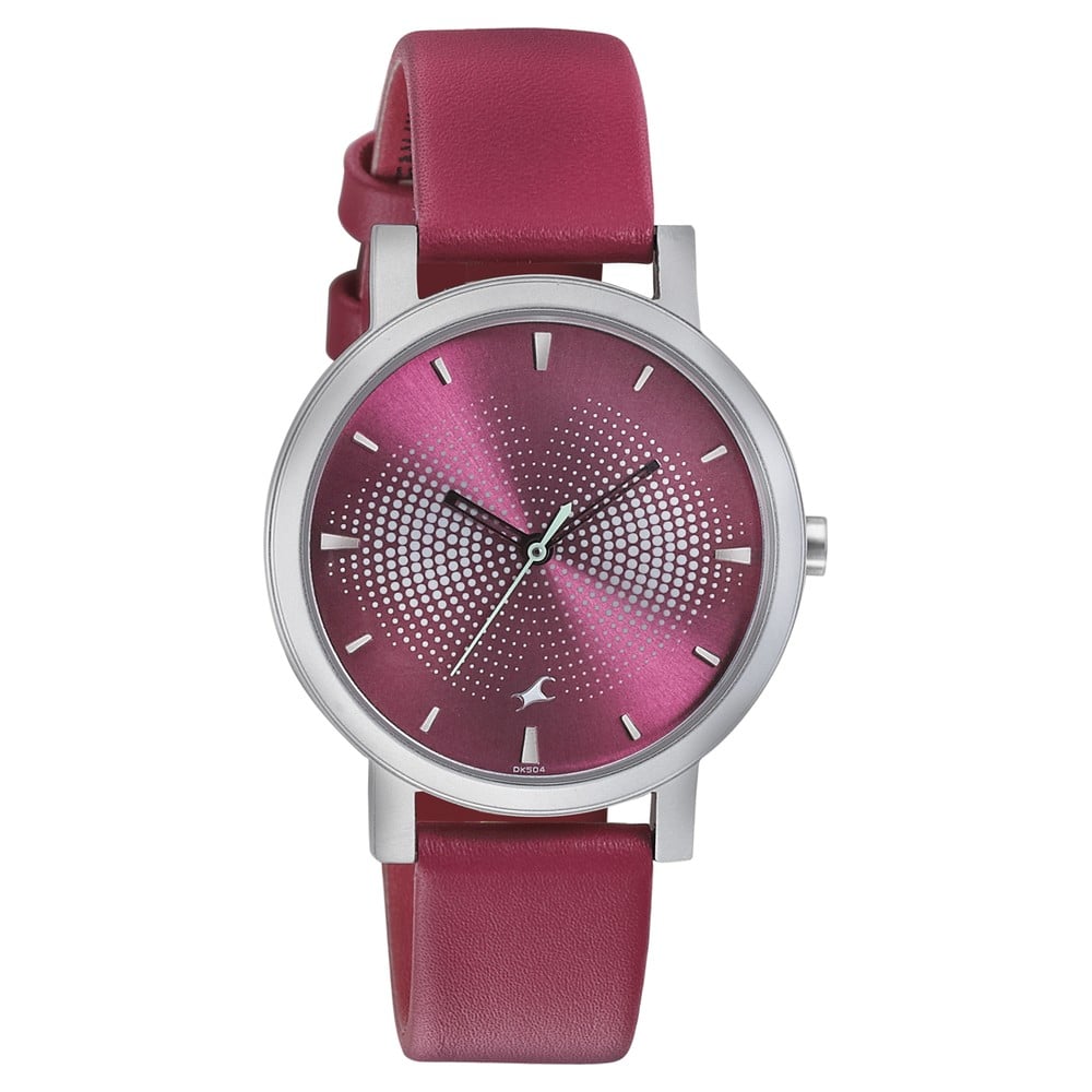 Buy Online Fastrack Sunburn Quartz Analog Pink Dial Leather Strap Watch ...