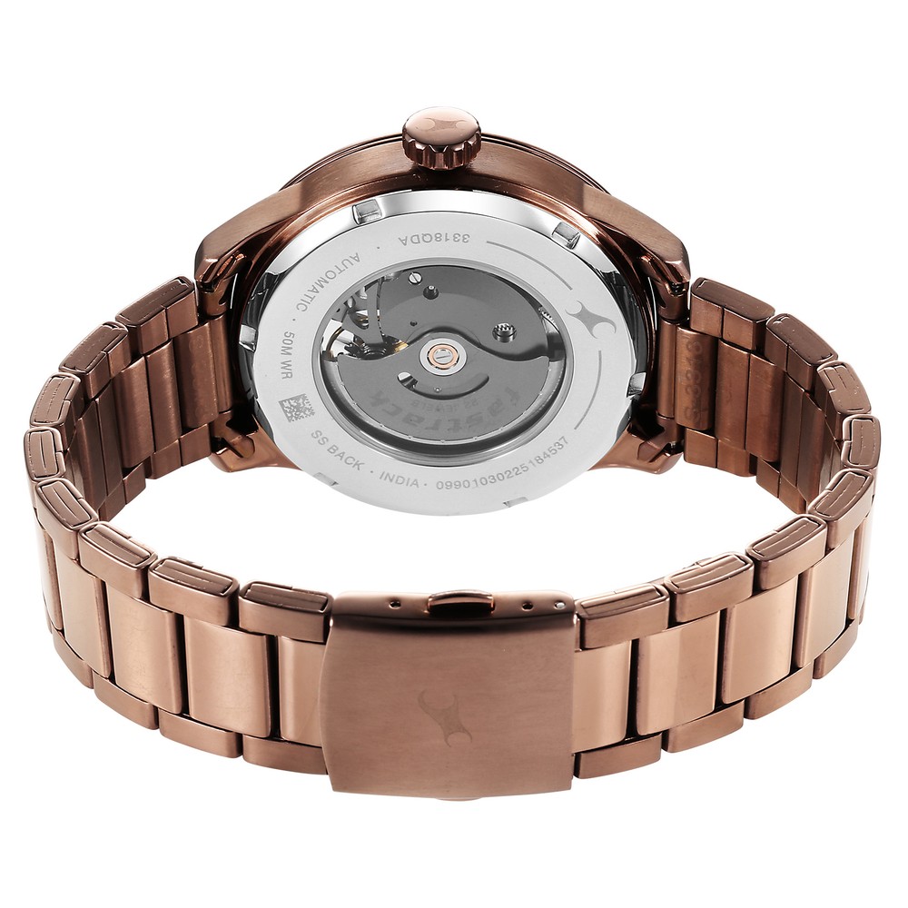 Buy Online Fastrack Automatics Black Dial Brown Metal Strap Automatic ...