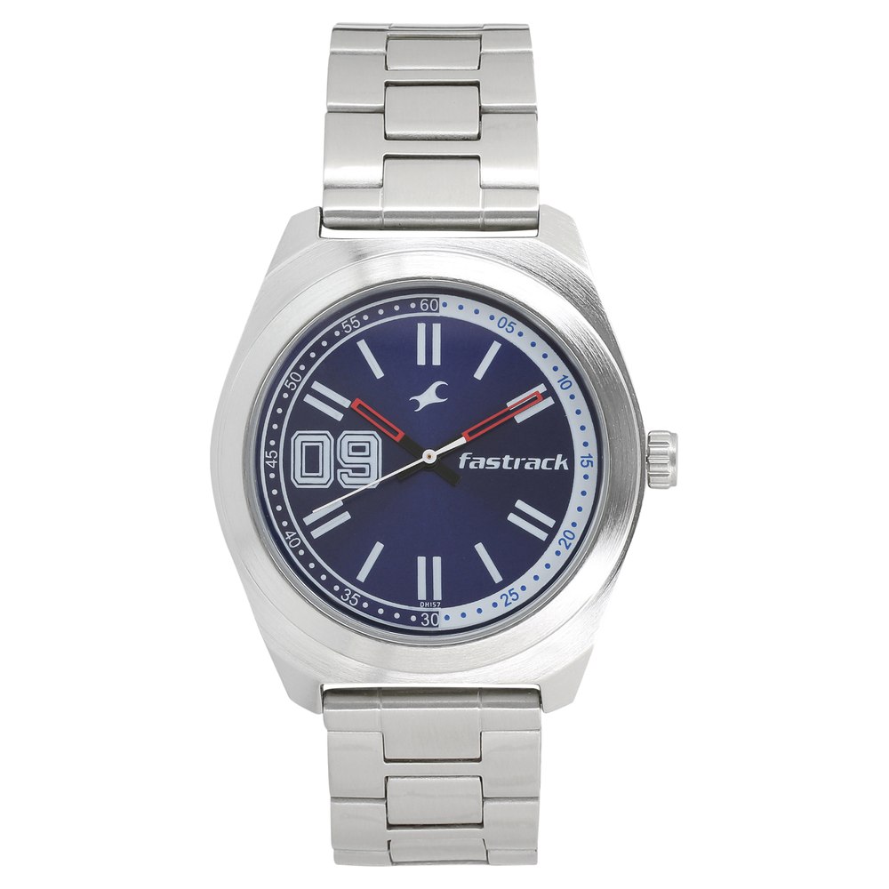 Buy Online Fastrack Varsity Quartz Analog Blue Dial Stainless Steel Strap Watch for Guys nm3174sm02 Fastrack