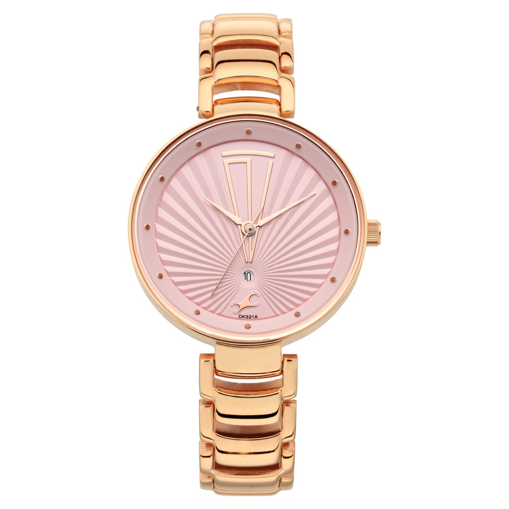 Buy Online Fastrack Ruffles Quartz Analog with Date Pink Dial Stainless ...