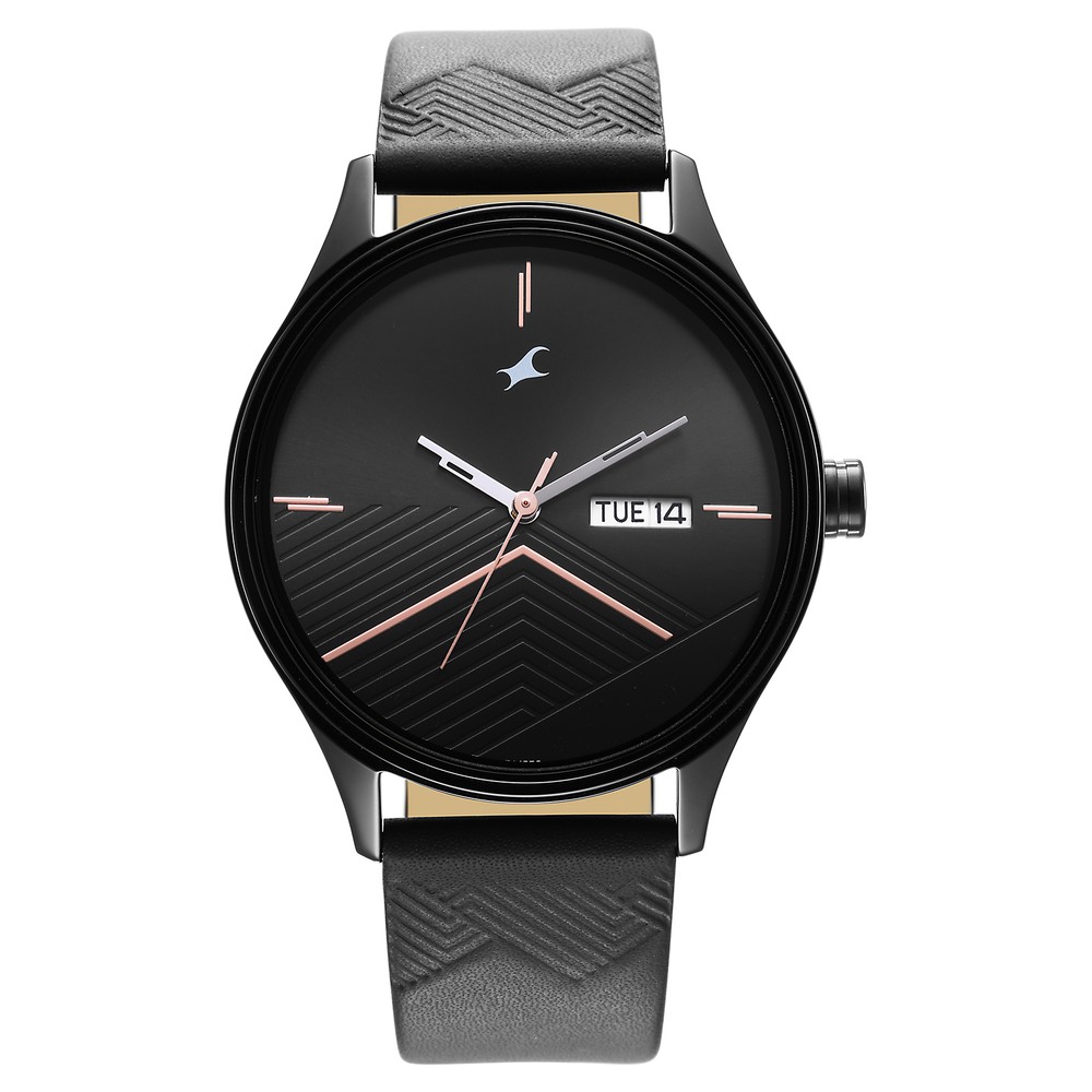 Buy Online Fastrack Style Up Black Dial Leather Strap Watch for Guys ...