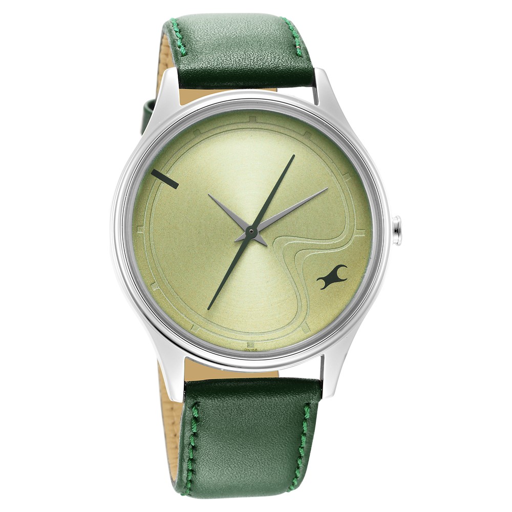 Buy Online Fastrack Stunners Green Dial Leather Strap Watch for Guys nr3290sl02 Fastrack